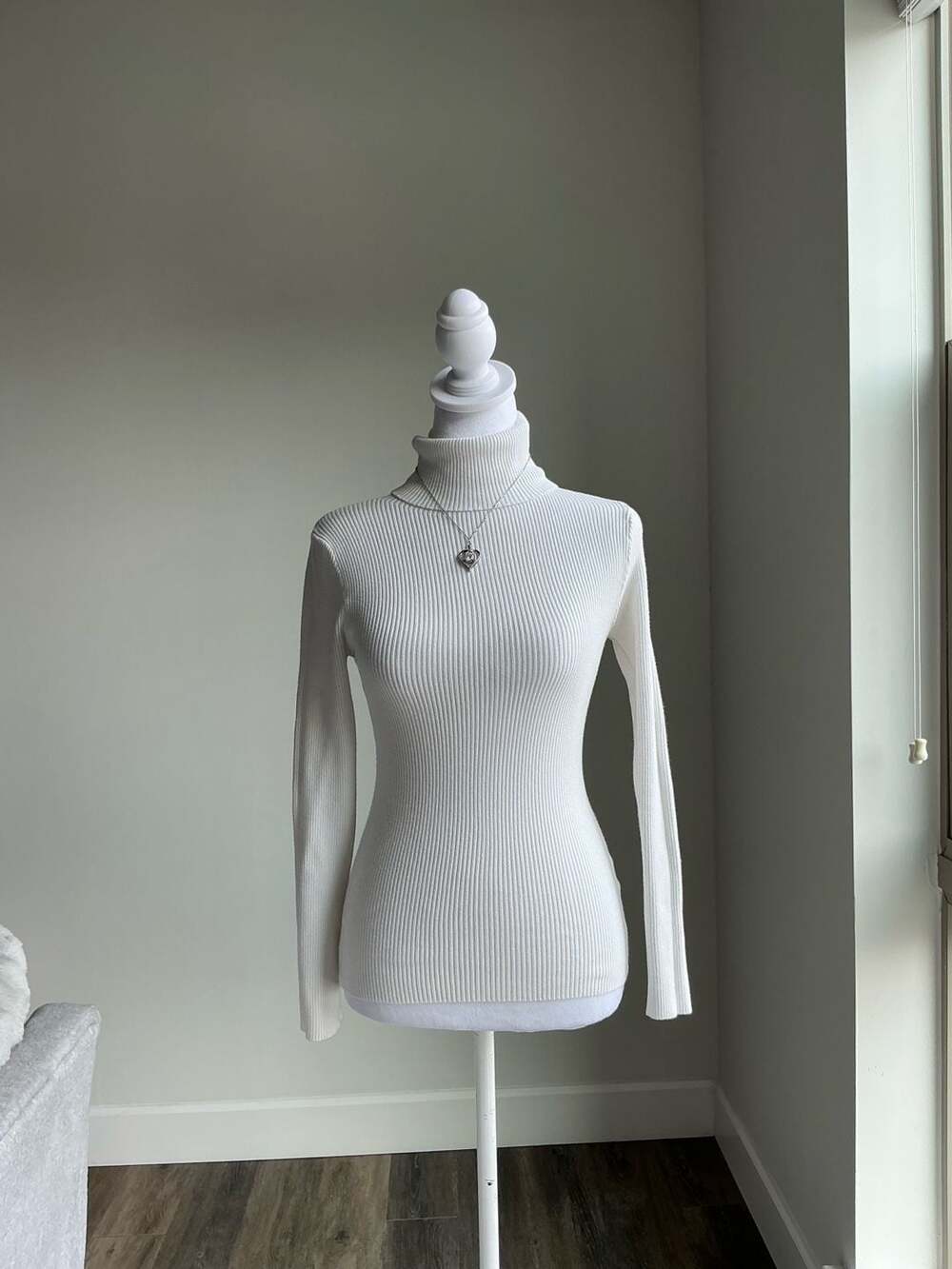 SHEIN White Ribbed Turtleneck Top Small Y2K Coquette